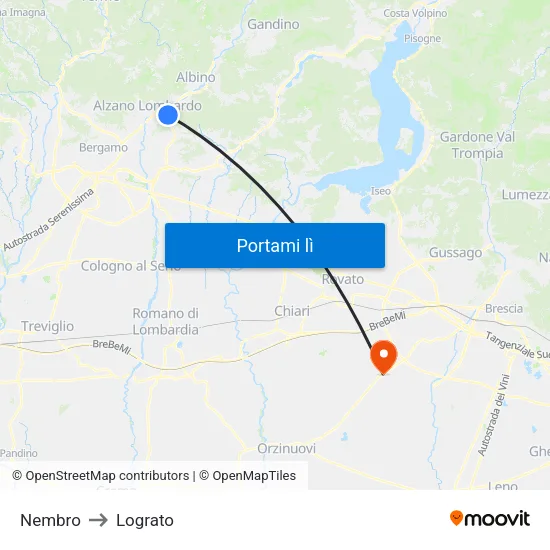 Nembro to Lograto map