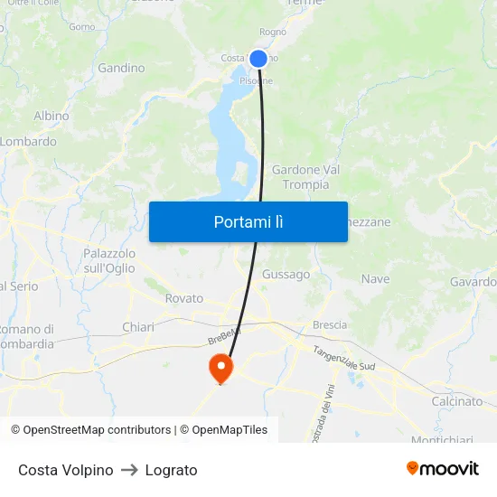 Costa Volpino to Lograto map