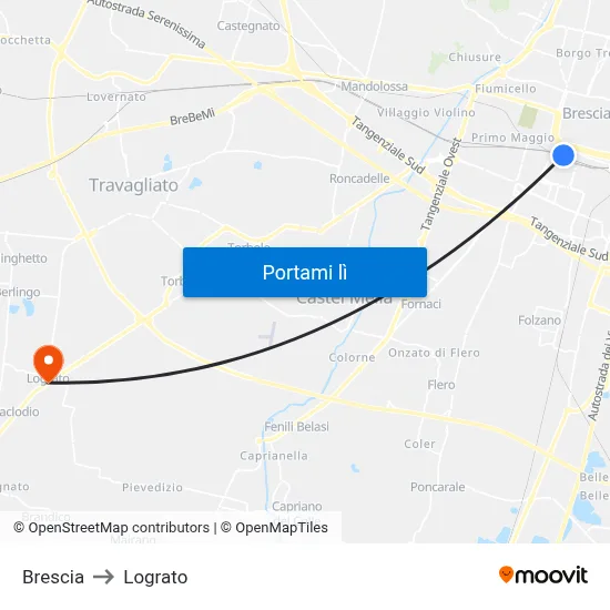 Brescia to Lograto map