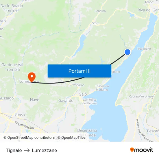 Tignale to Lumezzane map
