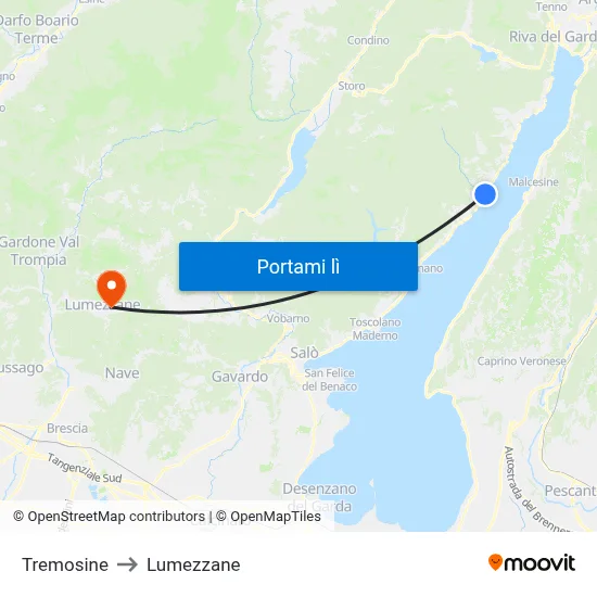 Tremosine to Lumezzane map