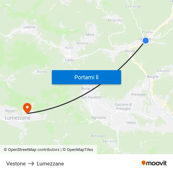 Vestone to Lumezzane map