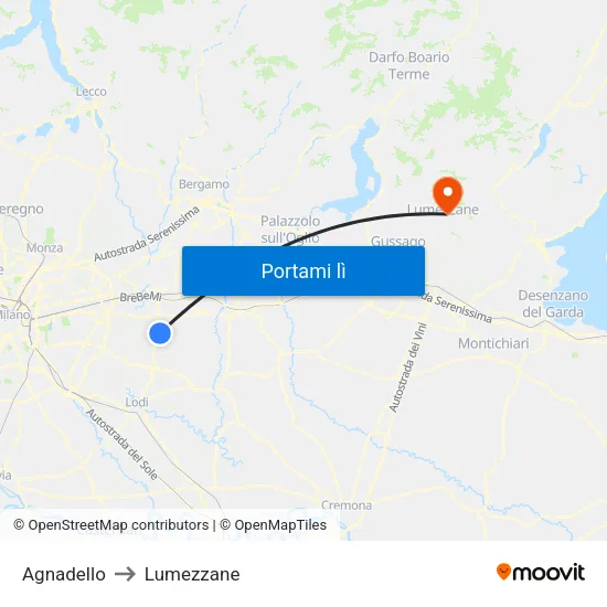 Agnadello to Lumezzane map