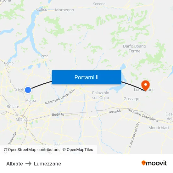 Albiate to Lumezzane map