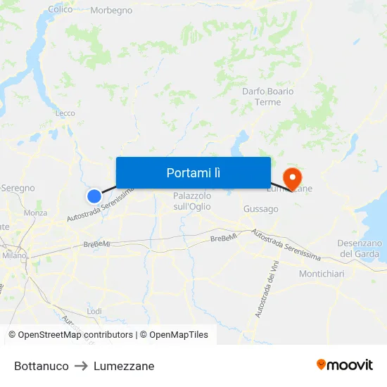 Bottanuco to Lumezzane map