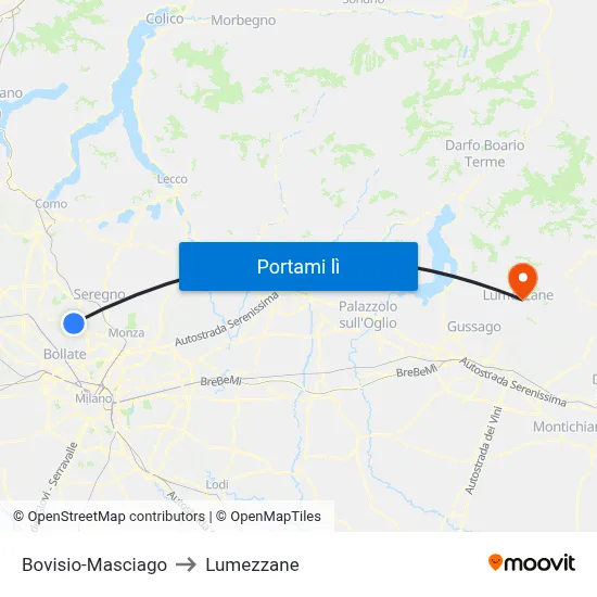 Bovisio-Masciago to Lumezzane map