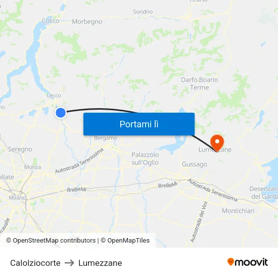 Calolziocorte to Lumezzane map