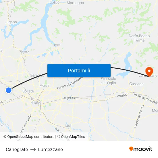 Canegrate to Lumezzane map