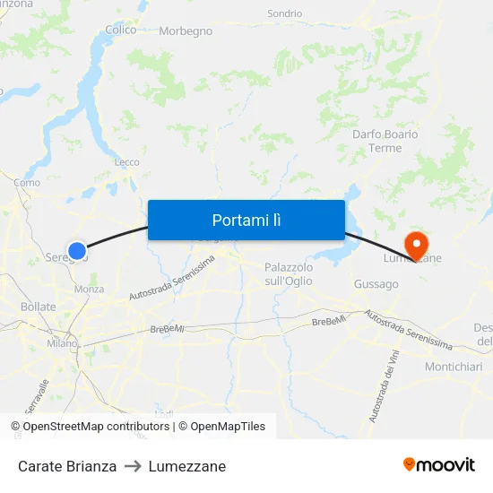 Carate Brianza to Lumezzane map