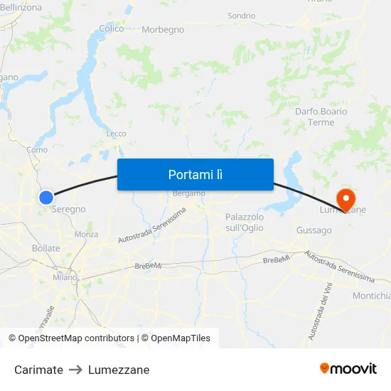 Carimate to Lumezzane map