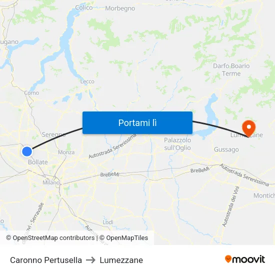 Caronno Pertusella to Lumezzane map