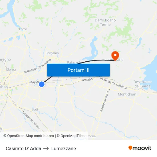 Casirate D' Adda to Lumezzane map