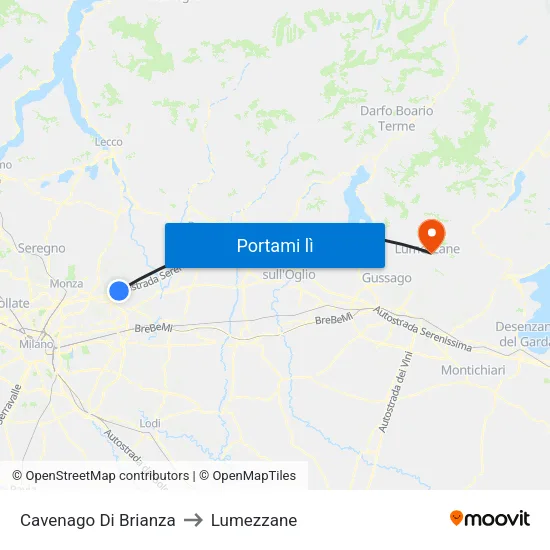Cavenago Di Brianza to Lumezzane map