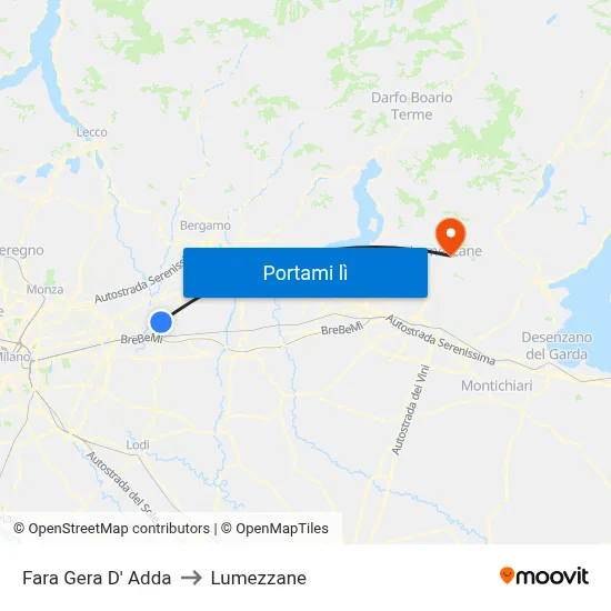 Fara Gera D' Adda to Lumezzane map