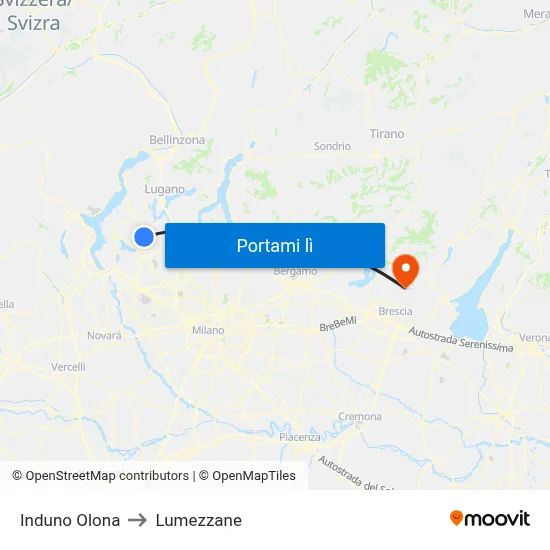 Induno Olona to Lumezzane map