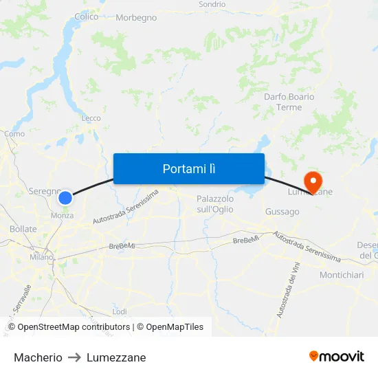 Macherio to Lumezzane map