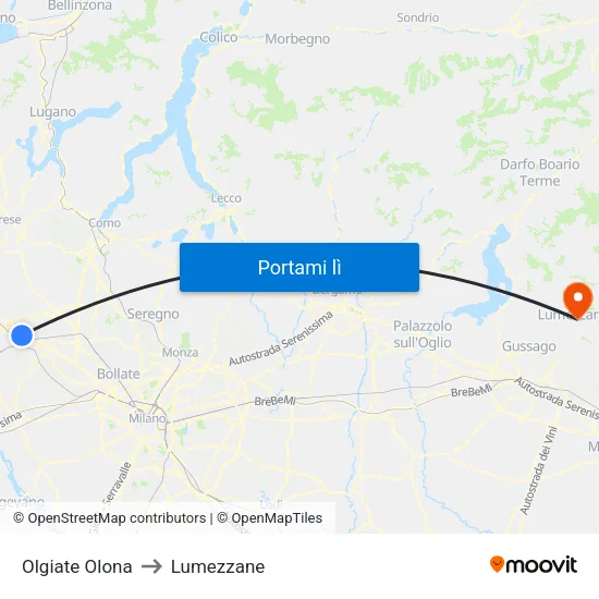 Olgiate Olona to Lumezzane map