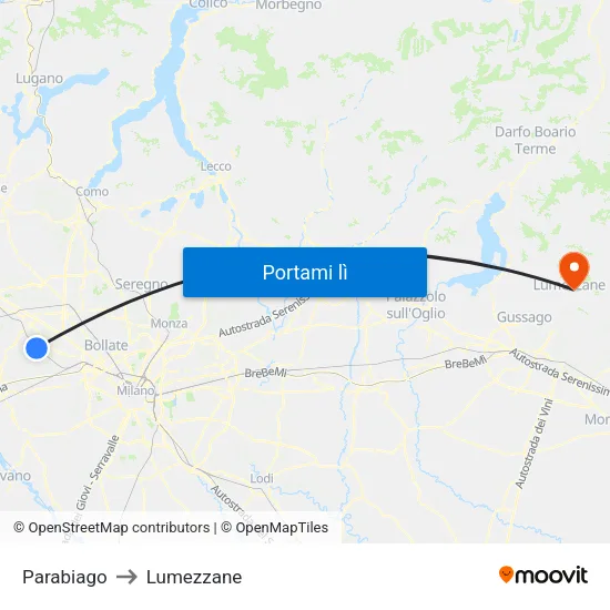 Parabiago to Lumezzane map