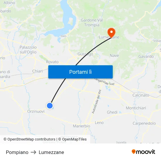 Pompiano to Lumezzane map