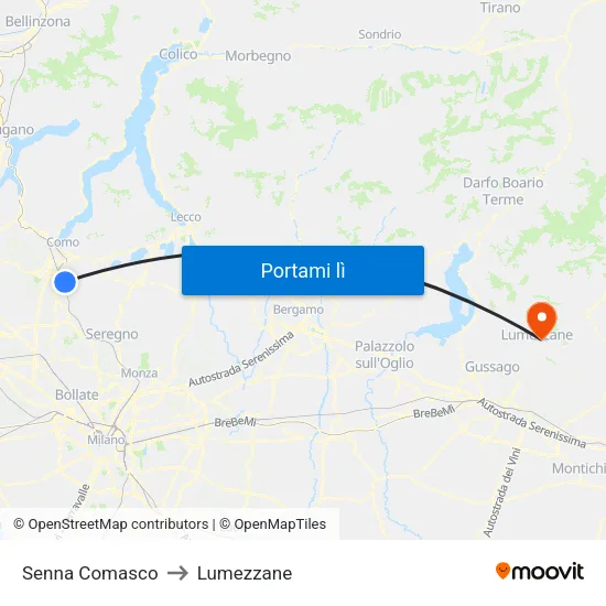 Senna Comasco to Lumezzane map