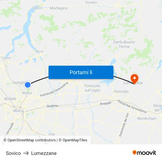 Sovico to Lumezzane map