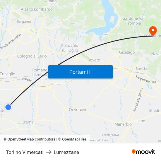 Torlino Vimercati to Lumezzane map