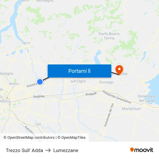 Trezzo Sull' Adda to Lumezzane map