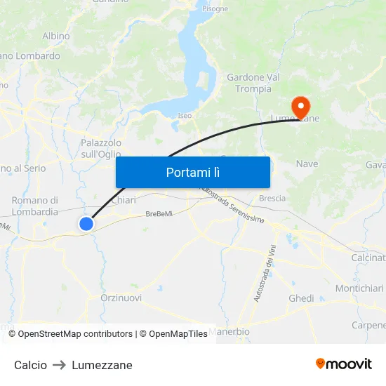 Calcio to Lumezzane map
