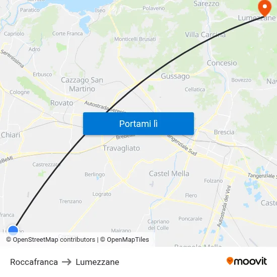 Roccafranca to Lumezzane map