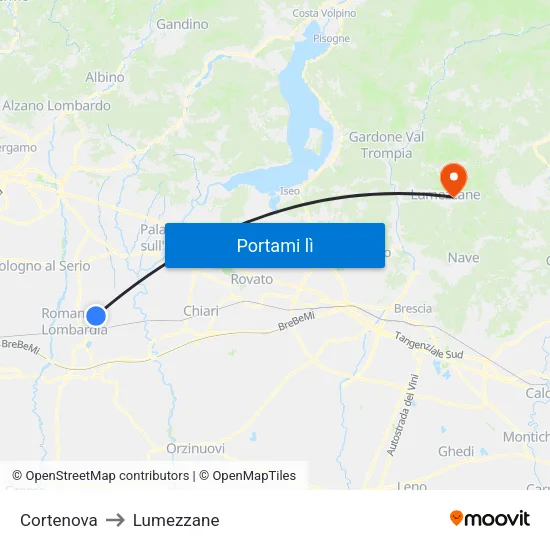 Cortenova to Lumezzane map