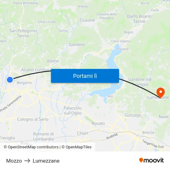 Mozzo to Lumezzane map
