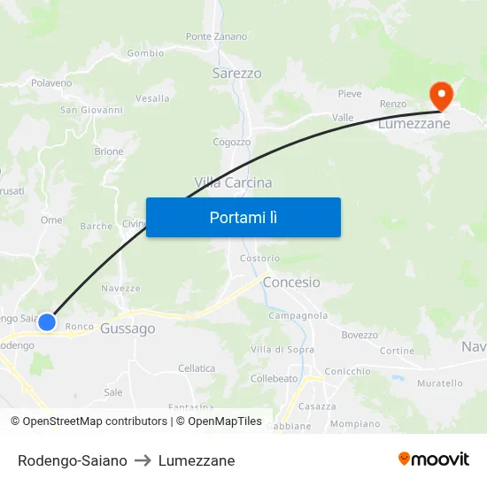 Rodengo-Saiano to Lumezzane map