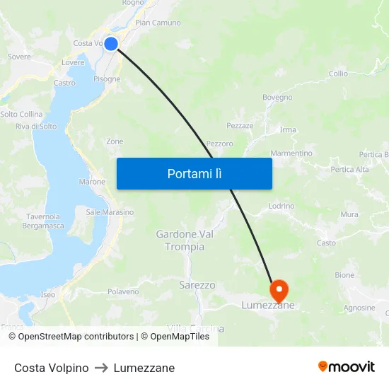 Costa Volpino to Lumezzane map