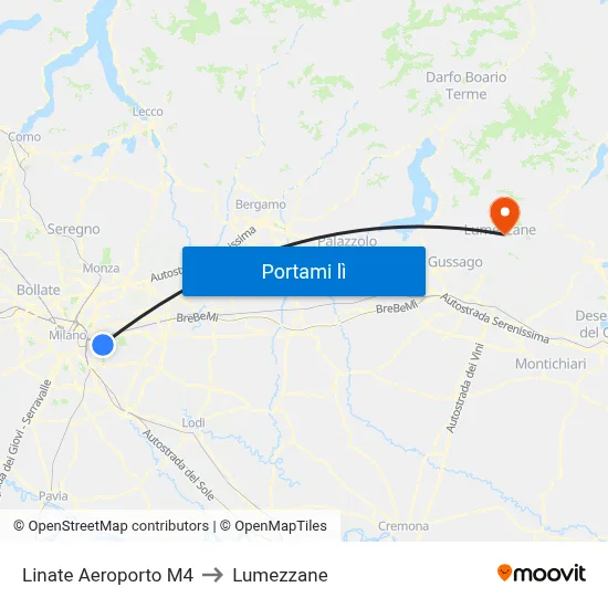 Linate Aeroporto M4 to Lumezzane map