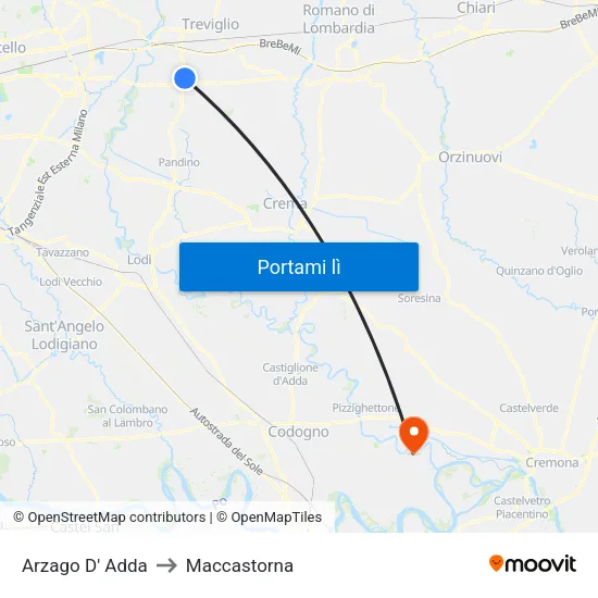 Arzago D' Adda to Maccastorna map