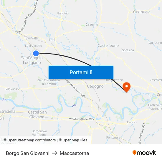 Borgo San Giovanni to Maccastorna map
