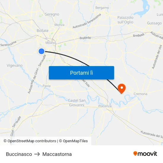 Buccinasco to Maccastorna map