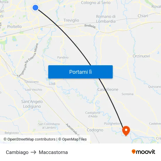 Cambiago to Maccastorna map