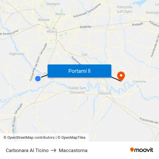 Carbonara Al Ticino to Maccastorna map