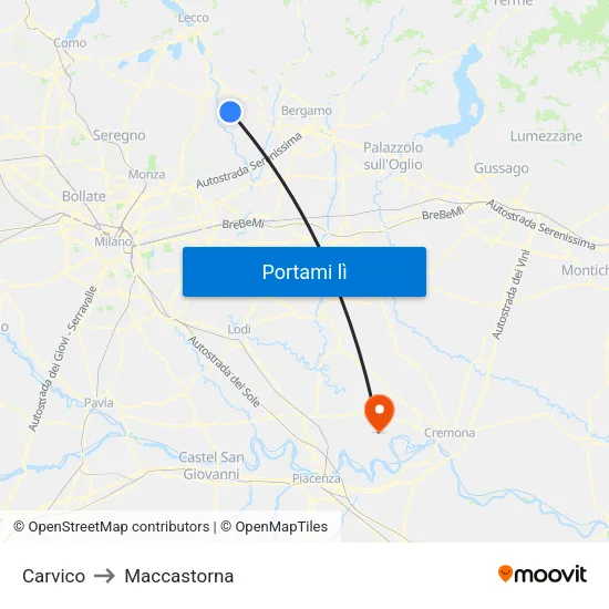 Carvico to Maccastorna map