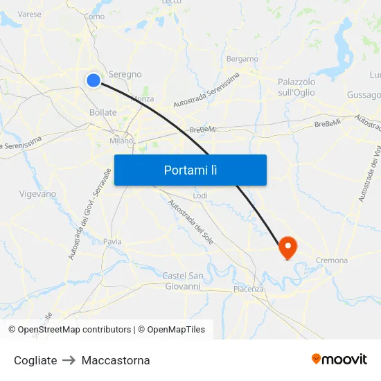 Cogliate to Maccastorna map