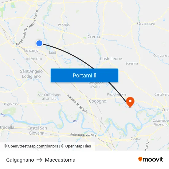 Galgagnano to Maccastorna map