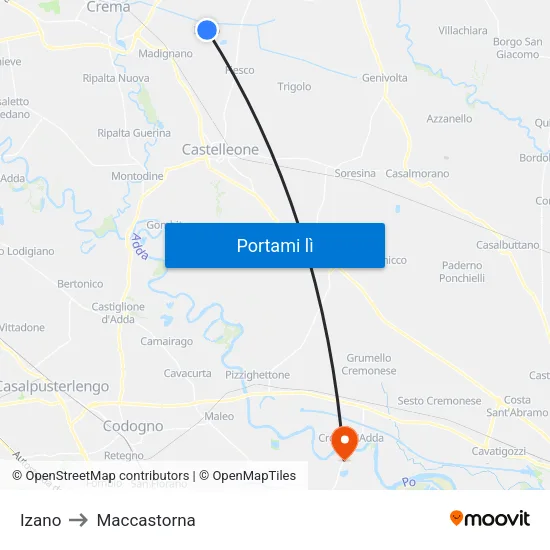 Izano to Maccastorna map