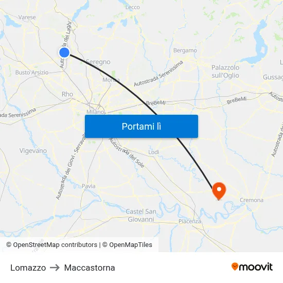 Lomazzo to Maccastorna map