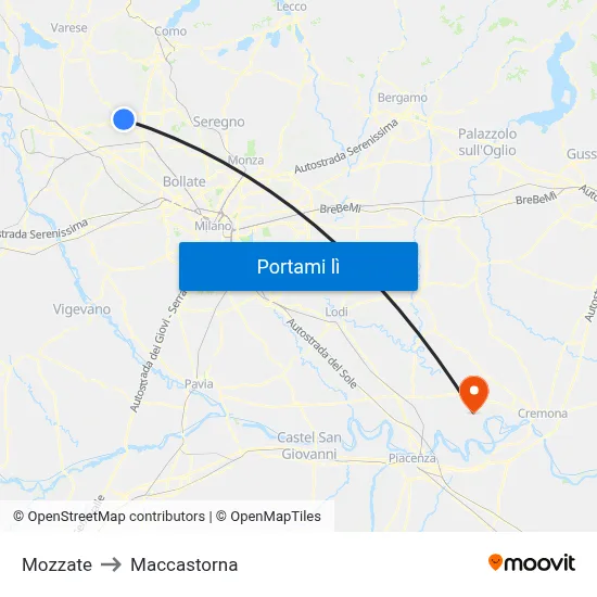 Mozzate to Maccastorna map