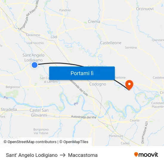 Sant' Angelo Lodigiano to Maccastorna map