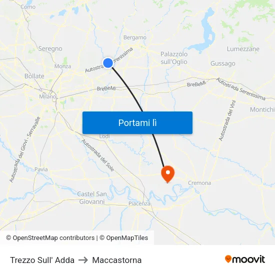Trezzo Sull' Adda to Maccastorna map