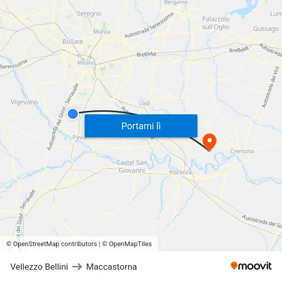 Vellezzo Bellini to Maccastorna map
