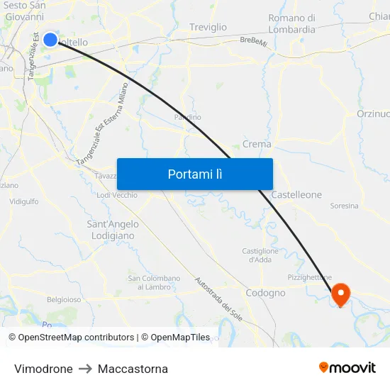 Vimodrone to Maccastorna map