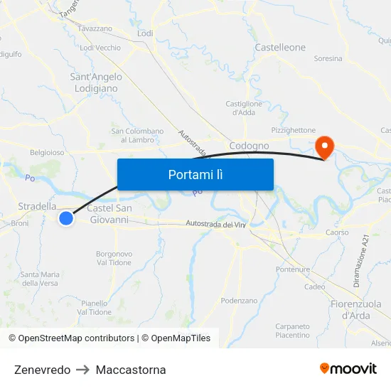 Zenevredo to Maccastorna map